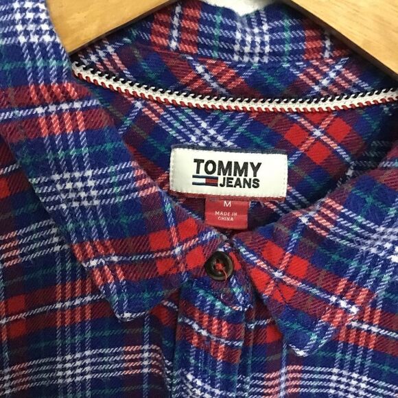 TOMMY Hilfiger flanel plaid button down shirt red blue white long sleeves medium - Picture 3 of 11